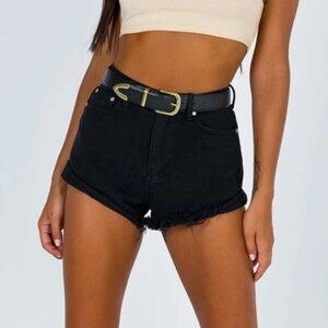 Princess Polly Women's Black Denim High Waisted Jean Shorts Size 4